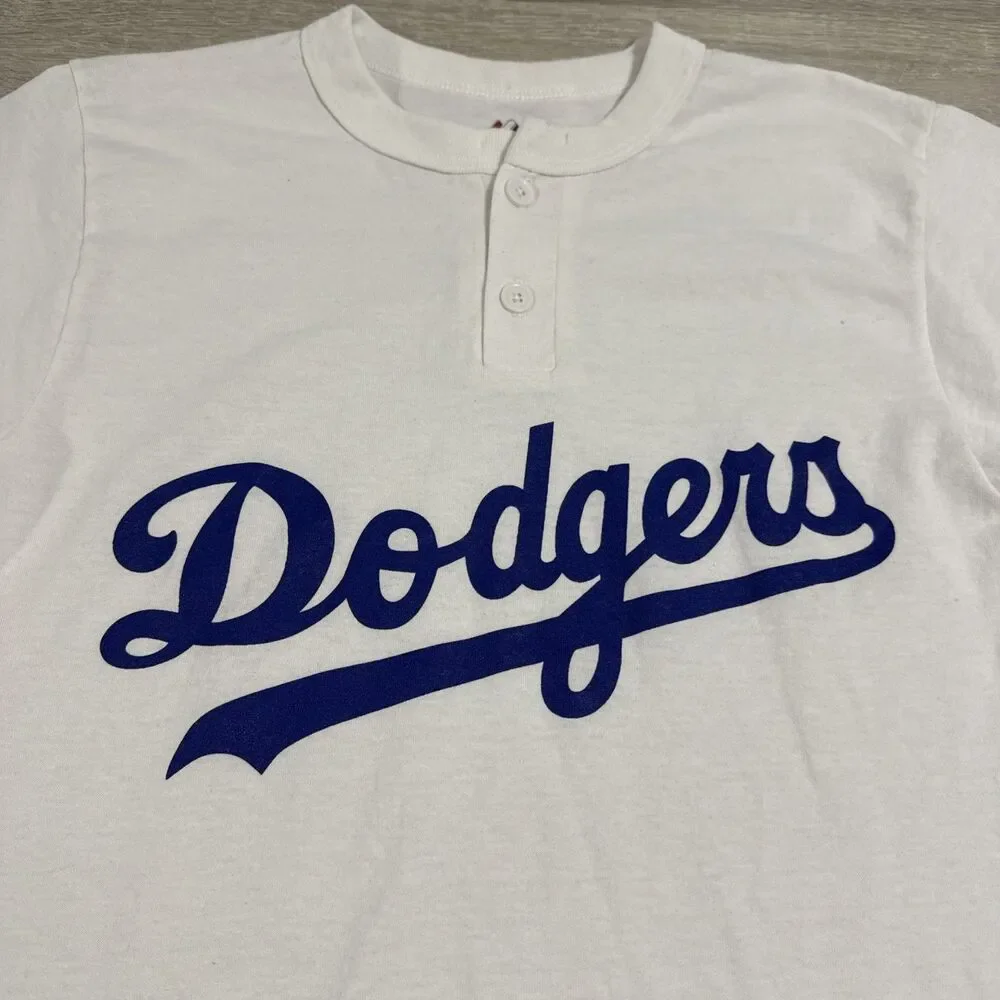 Los Angeles Dodgers Shirt Majestic Men’s Small White Henley MLB Baseball